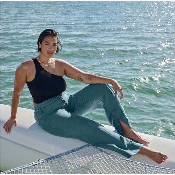 Athleta Women's Retreat Linen Comfort Slits Loungewear Wide Leg Pants Size 18 - Picture 4 of 12